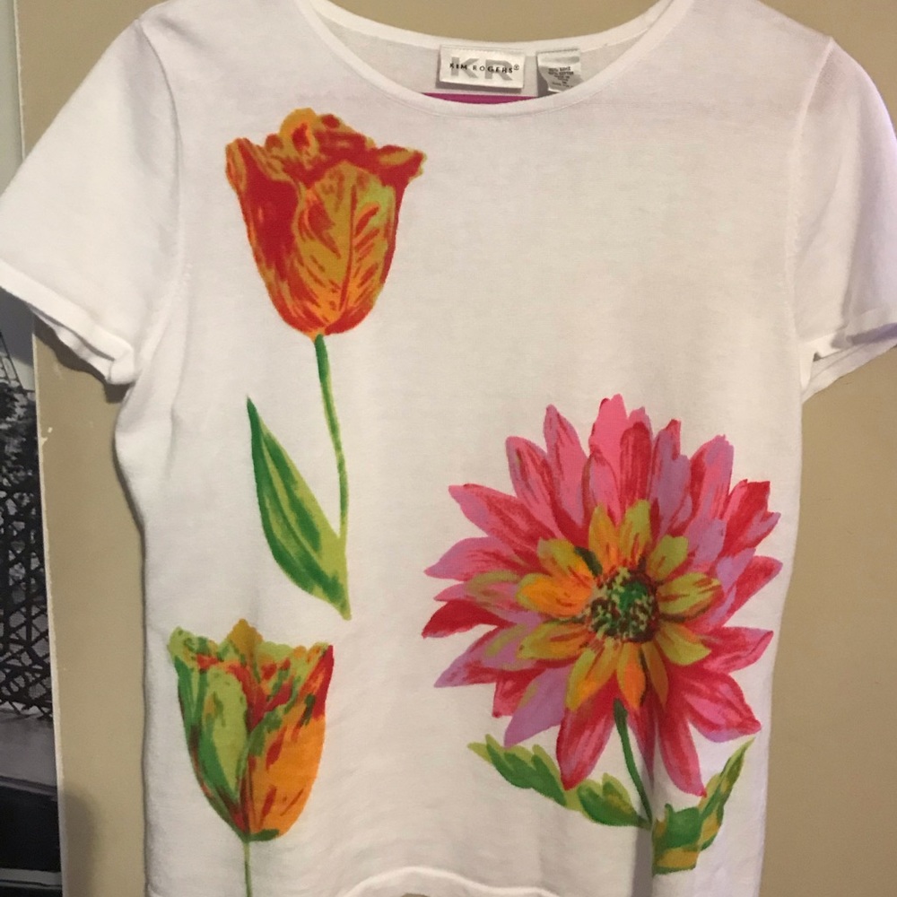 Kim Rogers Floral Summer Sweater Medium
